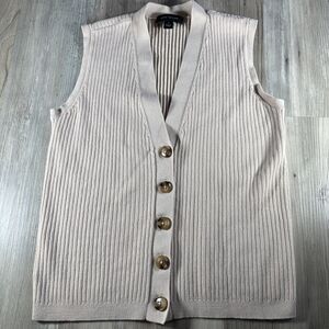 Ann Taylor Ribbed Ivory Vest Pretty Clean Girl Aesthetic Cardigan Size Medium